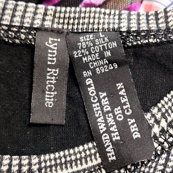 Lynn Ritchie top L Y2k silk blend patchwork sheer sleeve Goth grunge Punk - Picture 5 of 5